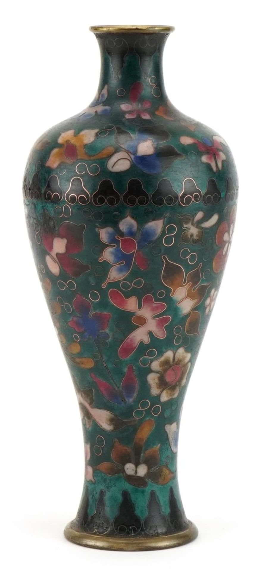 Chinese baluster cloisonne vase enamelled with flowers, 24cm high : For further information on - Image 2 of 6