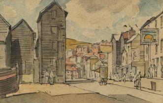 Attributed to Edward Leslie Badham - Hastings street scene, 19th/early 20th century ink and