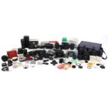 Vintage and later cameras, lenses and accessories including Takumar 1:4 200mm lens and Takumar 135/