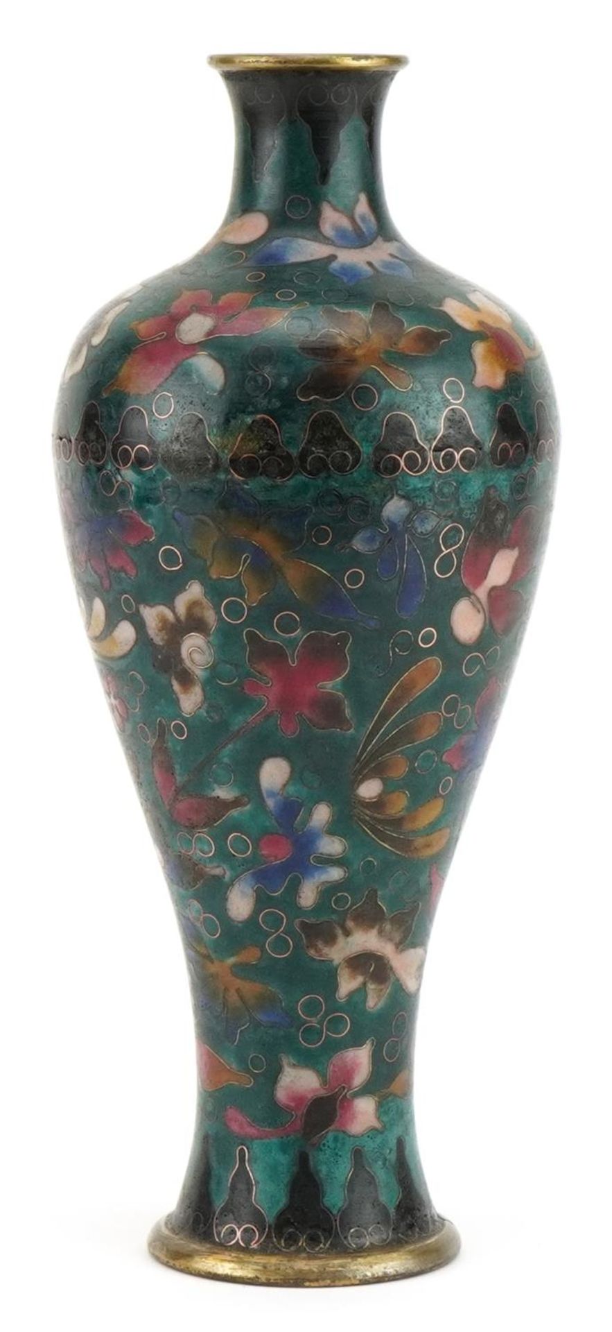Chinese baluster cloisonne vase enamelled with flowers, 24cm high : For further information on - Image 3 of 6