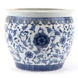 Chinese blue and white porcelain jardiniere decorated with flowers, 41cm in diameter : For further