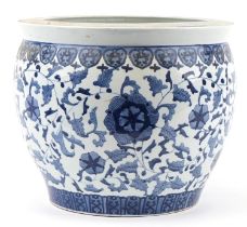Chinese blue and white porcelain jardiniere decorated with flowers, 41cm in diameter : For further