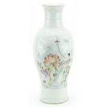 Large Chinese porcelain baluster vase hand painted in the famille rose palette with an emperor,