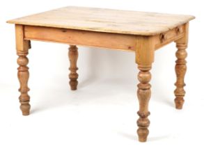 Victorian farmhouse washed pine dining table with end drawer, 75cm H x 121cm W x 88cm D : For
