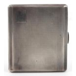 Frederick Field Ltd, Art Deco style silver engine turned cigarette case with gilt interior,