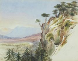 Herbert Menzies Marshall - Auchunlerry forest mountainous landscape, early 20th century heightened