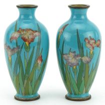 Pair of Japanese cloisonne vases enamelled with flowers, each 12cm high : For further information on