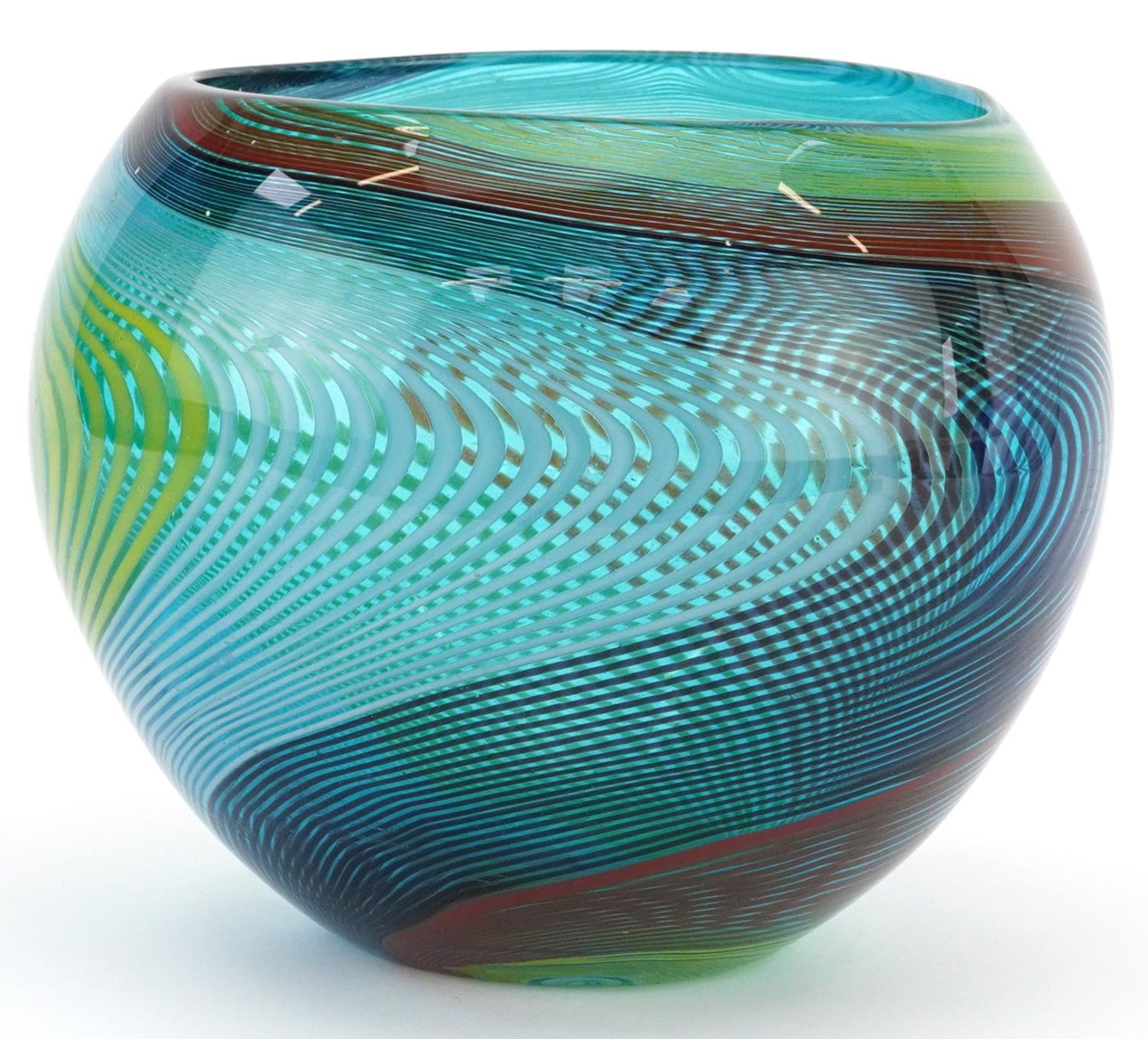 Murano four colour glass vase with combed decoration, 18.5cm high : For further information on - Image 2 of 3