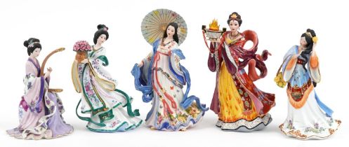 Set of four Danbury Mint hand painted Japanese princess figurines with certificates by Lena Liu