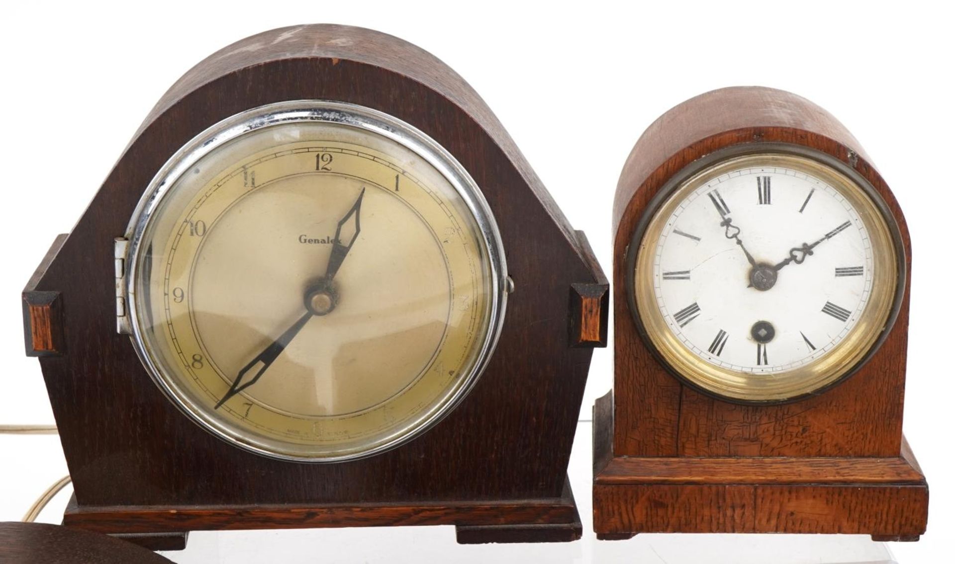 Five 19th century and later oak and mahogany mantle clocks including Art Deco example retailed by - Image 2 of 3