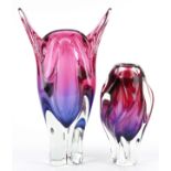 Large pink and blue cat's ear glass vase by Josef Hospodka Chribska glass vase together with a