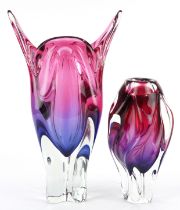 Large pink and blue cat's ear glass vase by Josef Hospodka Chribska glass vase together with a