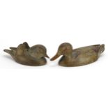 Val Bennett, two 1980s patinated bronze ducks comprising Mallard and Mandarin, each with engraved