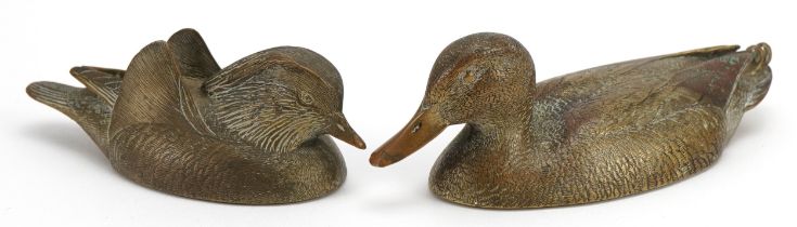 Val Bennett, two 1980s patinated bronze ducks comprising Mallard and Mandarin, each with engraved