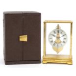 Jaeger LeCoultre, brass cased mystery desk clock with Roman numerals housed in a fitted case, the