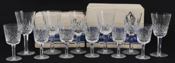 Set of six Waterford Crystal Lismore wine glasses and a set of six Lismore port glasses with