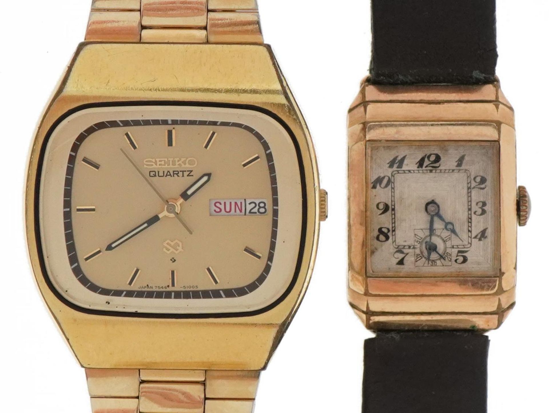 Vintage Seiko gentlemen's wristwatch with day/date dial and an Art Deco ladies gold plated