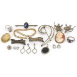 Antique and later silver and white metal jewellery, some set with semi precious stones including a