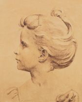 James R Blackford 1918 - Head and shoulders portrait of a young female, Pre-Raphaelite monochrome