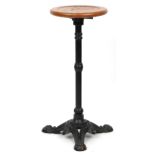 Industrial cast iron and oak circular occasional table, 74cm high x 31cm in diameter : For further