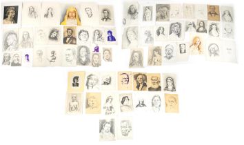 Mutob - Portraits, some nude females, collection of Russian school pencil drawings on paper, the
