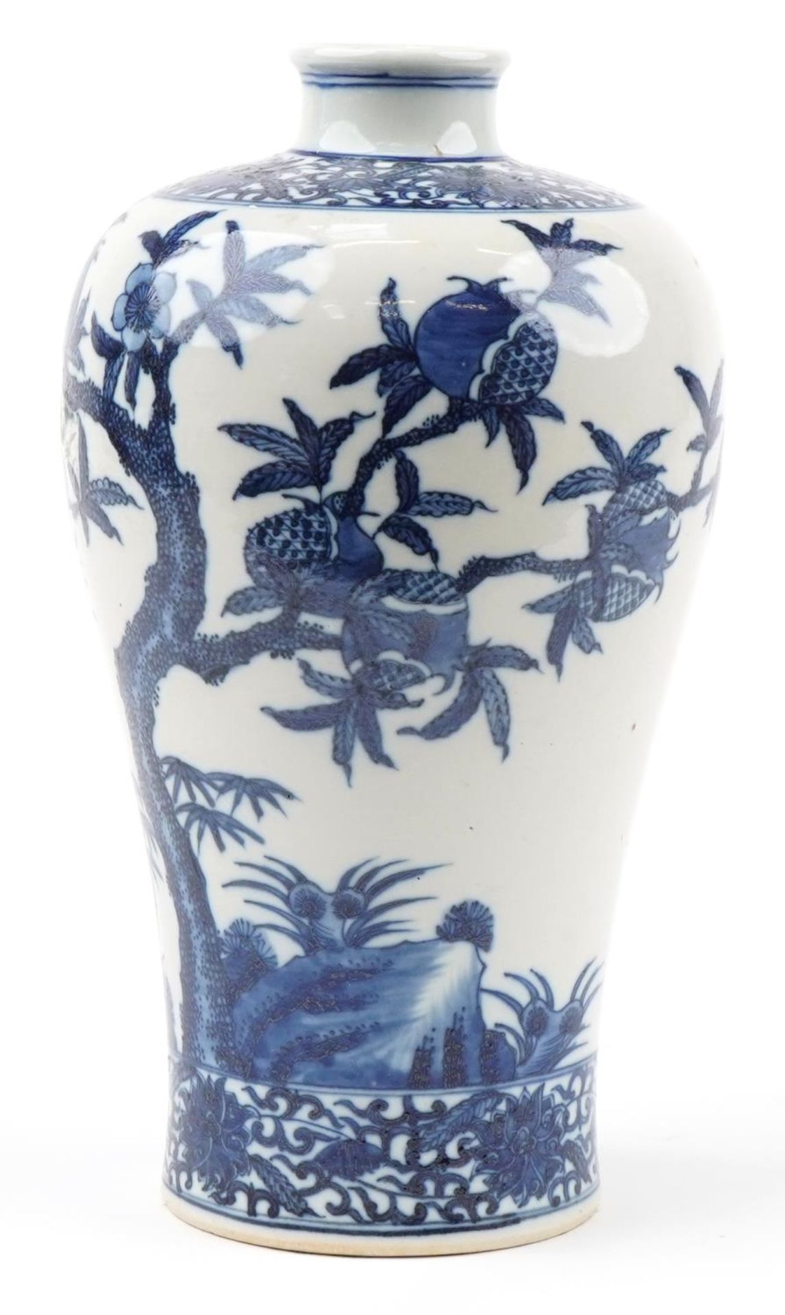 Chinese blue and white porcelain Meiping vase hand painted with birds amongst fruiting trees, four - Image 2 of 7