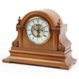 19th century French walnut mantle clock with visible Brocot escapement and circular enamelled dial