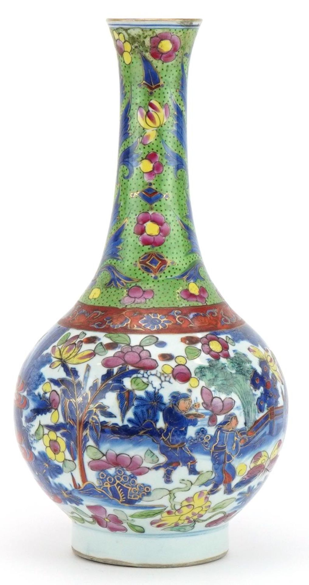 Large Chinese porcelain clobbered vase hand painted with a procession and landscape, 36.5cm high : - Image 4 of 6