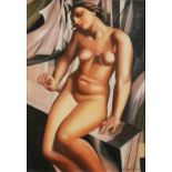 Manner of Tamara de Lempicka - Portrait of a nude Art Deco female, Polish school oil on board,