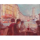 French street scene, Camden school oil on canvas board, framed, 24.5cm x 19.5cm excluding the