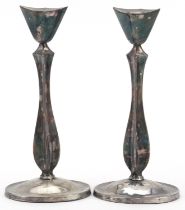 Pair of stylish Danish silver candlesticks, J H S Denmark stamp, 20cm high : For further information