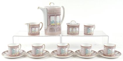 Susie Cooper Classic Vista coffee ware including coffee pot and coffee cans with saucers, the