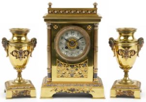 Vincenti & Co, early 20th century gilt brass and white metal architectural mantle clock striking