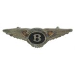 Silver and enamel Bentley automobile car mascot brooch numbered 1088, 3.5cm wide, 3.0g : For further