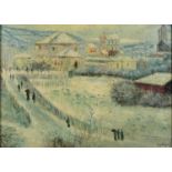 After Guy Wiggins - Winter landscape, American Impressionist school oil on board, mounted and