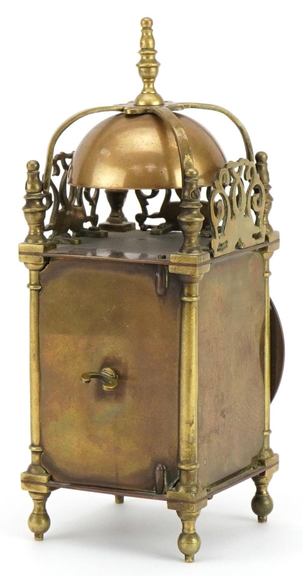 18th century style brass lantern clock having a circular dial with Roman numerals, 25.5cm high : For - Image 3 of 4