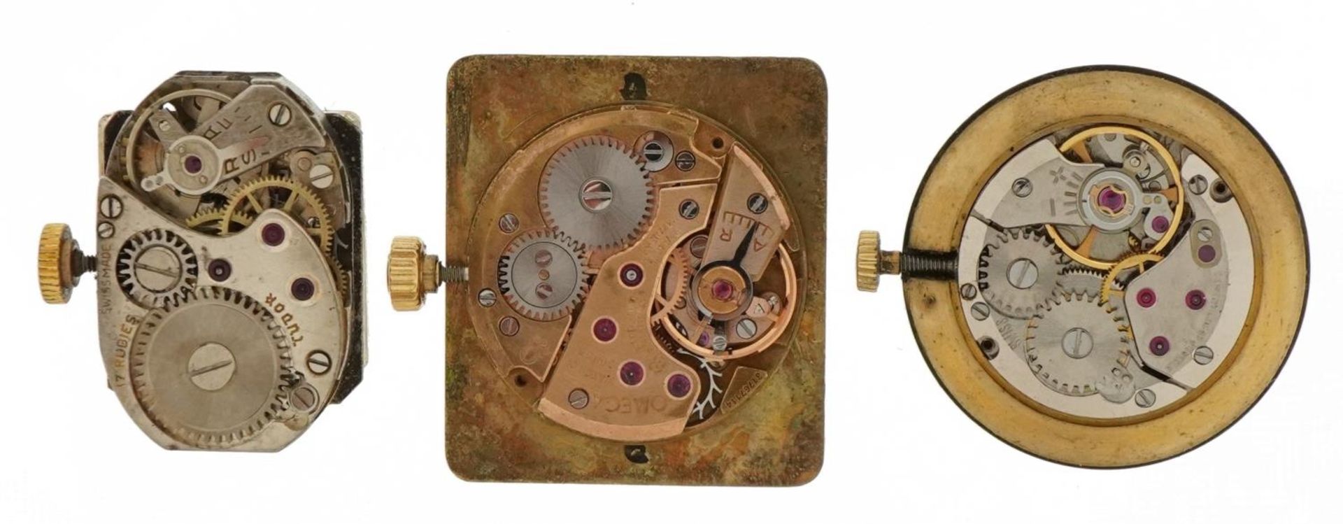 Three wristwatch movements comprising Omega Deville, Tudor and Bueche-Girod : For further - Image 2 of 2