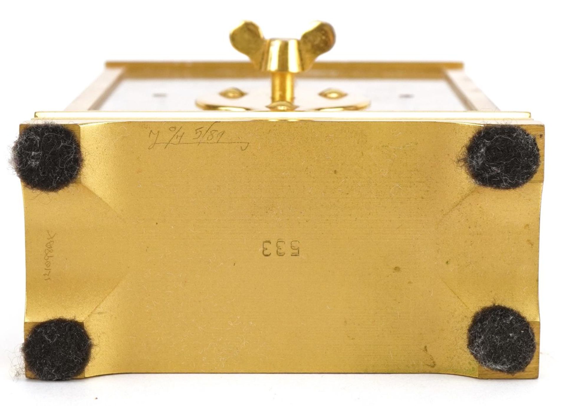 Jaeger LeCoultre, brass cased mystery desk clock with Roman numerals housed in a fitted case, the - Image 5 of 6