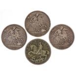 Four George IV and later British crowns comprising dates 1822, 1889, 1893 and 1935, total 111g : For
