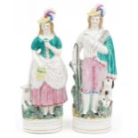 Pair of Victorian Staffordshire shepherd and shepherdess figures, 33cm high : For further