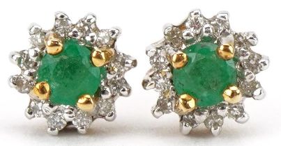 Pair of 9ct gold emerald and diamond stud earrings, 5.5mm in diameter, 0.9g : For further