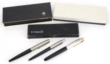 Three Parker pens with boxes including 45 Standard Deluxe fountain and 51 fountain : For further