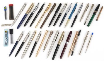 19th century and later fountain pens, ballpoint pens and pencils, some with gold nibs, including