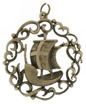 Pewter longboat pendant, 4.5cm in diameter, 17.2g : For further information on this lot please visit