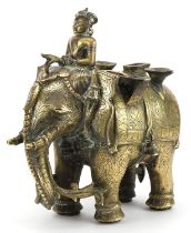 18th/19th century bronze elephant and mahout with silver inlay, 25cm in length : For further