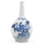 Korean blue and white porcelain bottle vase hand painted with butterflies and flowers, 36cm high :