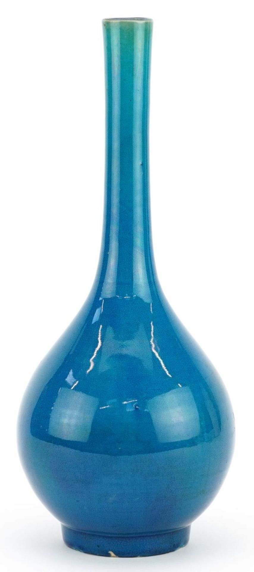 Chinese porcelain long neck bottle vase having a blue glaze, 31cm high : For further information - Image 3 of 6