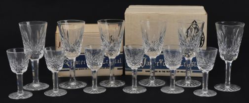 Set of six Waterford Crystal Lismore sherry glasses and a set of six Lismore liqueur glasses with