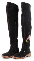 Pair of ladies Dolce & Gabbana Junior knee length zip up boots with silk butterfly design, size 6,