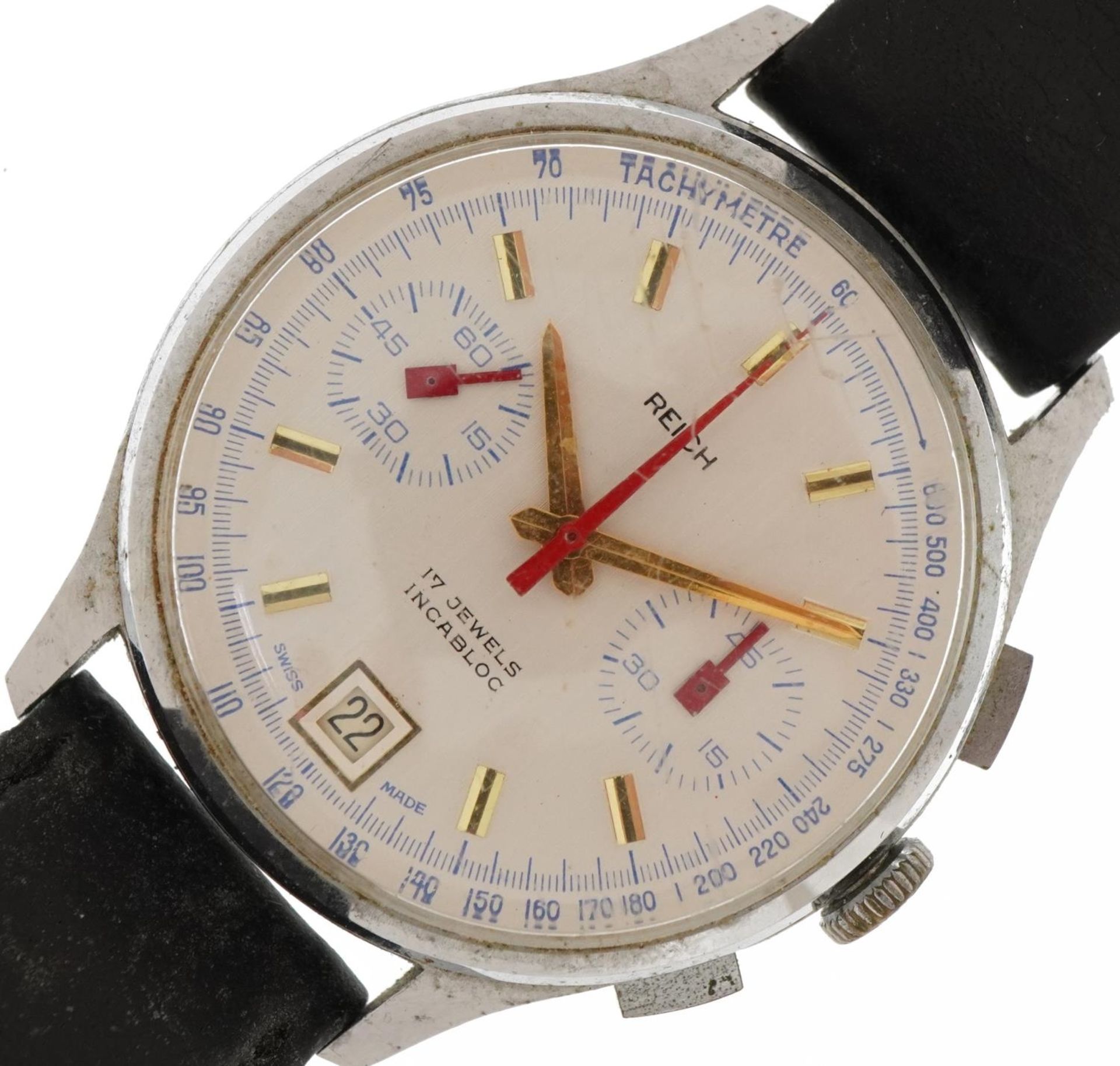 Reich, gentlemen's chronograph manual wristwatch with date aperture, the case numbered 661701, 35.5 - Image 2 of 8